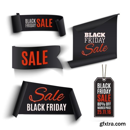 Set of black friday banners and price tags isolated on white background, vector illustration