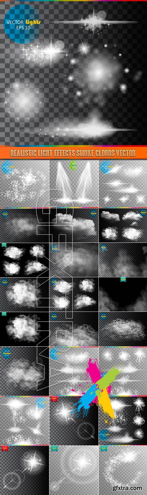 Realistic light effects smoke clouds vector