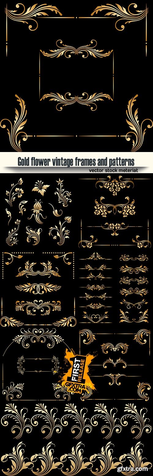 Gold flower vintage frames and patterns