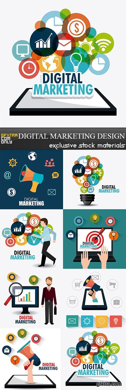 Digital marketing design, 8 x EPS