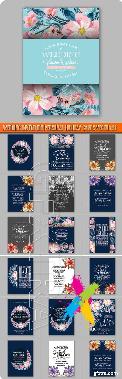 Wedding invitation personal holiday cards vector 31