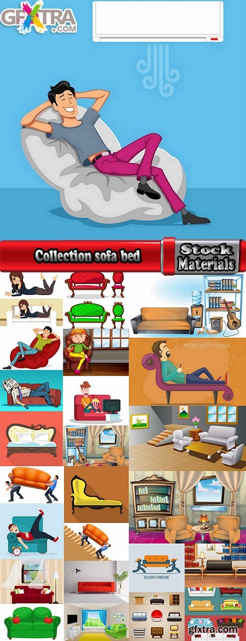 Collection sofa bed chair vector image 25 EPS