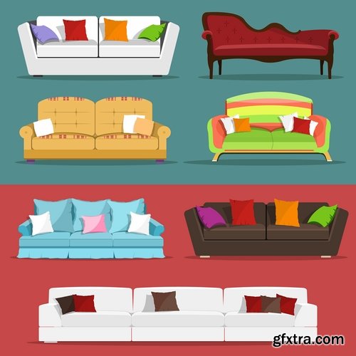 Collection sofa bed chair vector image 25 EPS