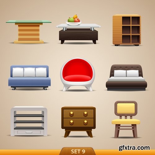 Collection sofa bed chair vector image 25 EPS