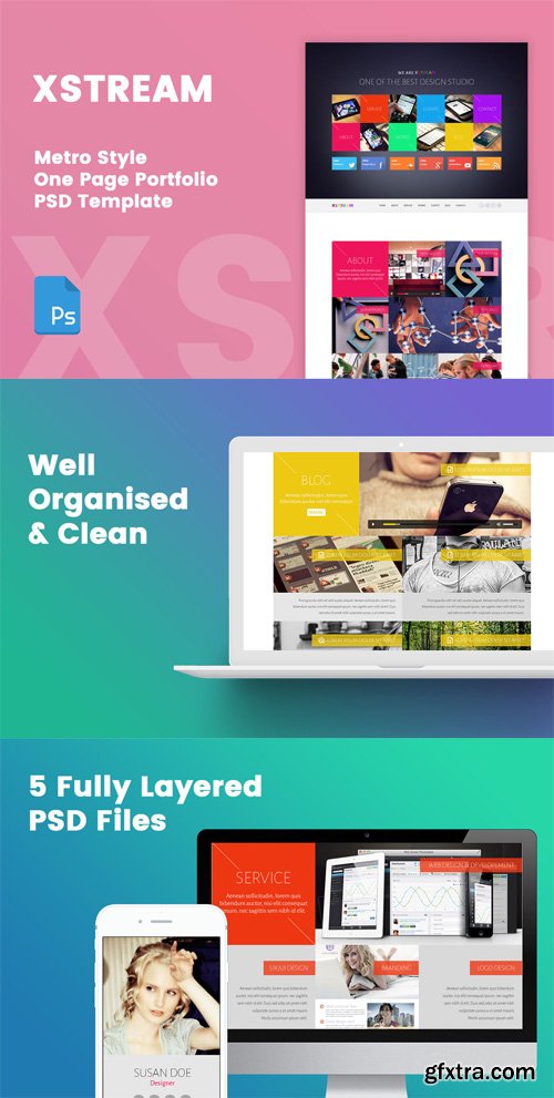 XSTREAM - Metro Style One Page PSD Template