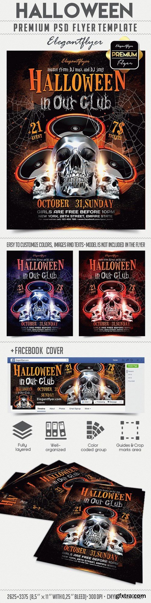 Halloween in Our Club – Flyer PSD Template + Facebook Cover