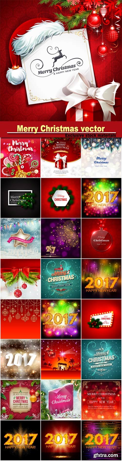 Merry Christmas greeting colorful vector illustration, New year background