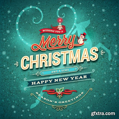 Merry Christmas greeting colorful vector illustration, New year background