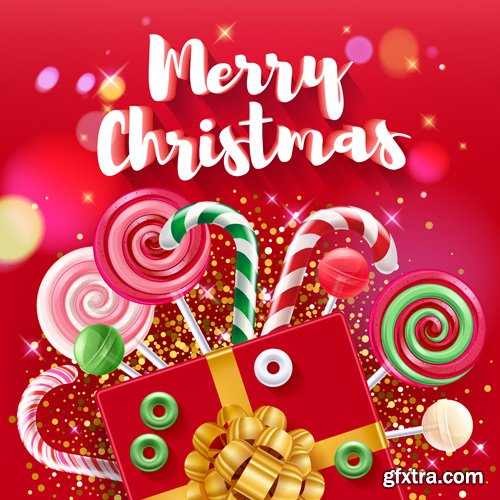 Merry Christmas greeting colorful vector illustration, New year background