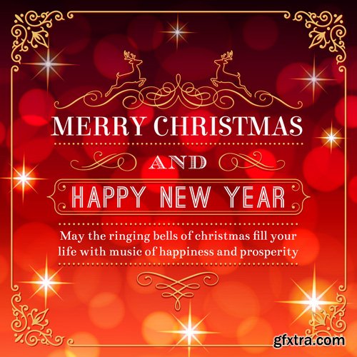 Merry Christmas greeting colorful vector illustration, New year background