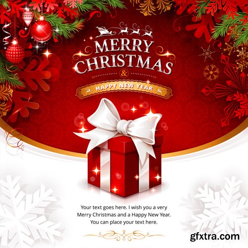 Merry Christmas greeting colorful vector illustration, New year background