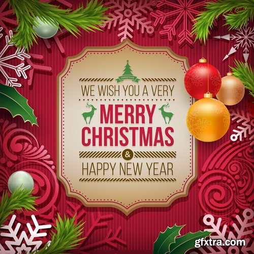 Merry Christmas greeting colorful vector illustration, New year background