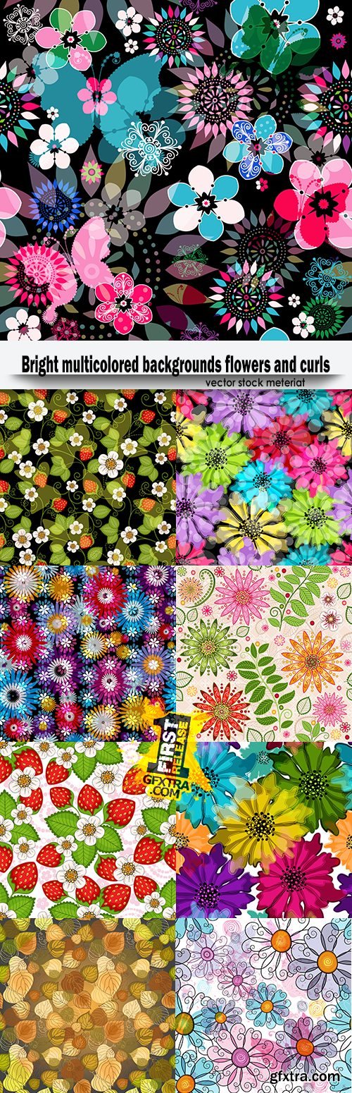 Bright multicolored backgrounds flowers and curls