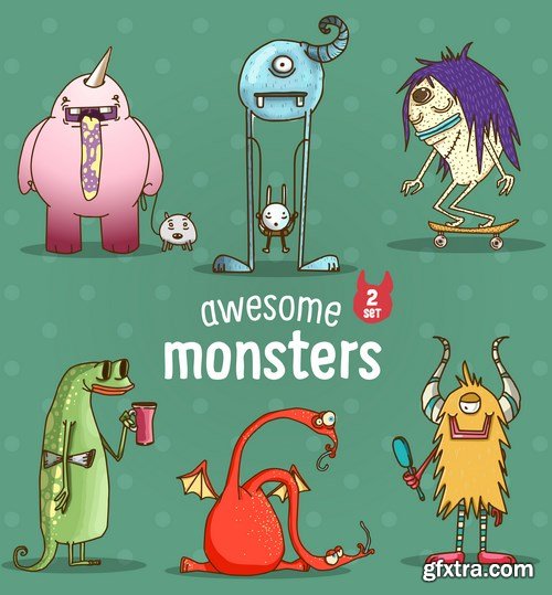 Funny Cartoon Monsters & Emoticon Animals Character - 11xEPS