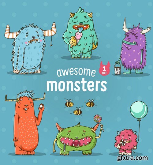 Funny Cartoon Monsters & Emoticon Animals Character - 11xEPS