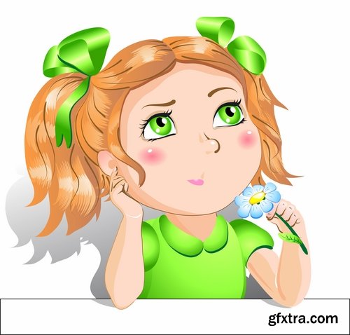 Collection of little girl cartoon vector image 25 EPS