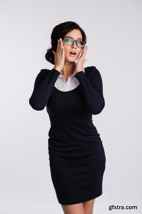 Attractive young business woman in glasses close-up portrait