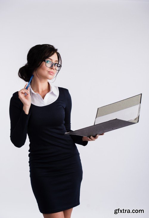 Attractive young business woman in glasses close-up portrait