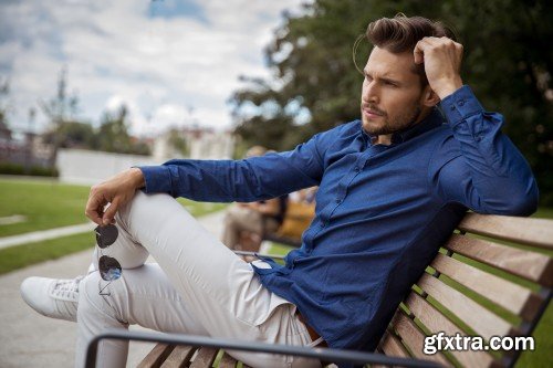 Cheerful smiling young male model