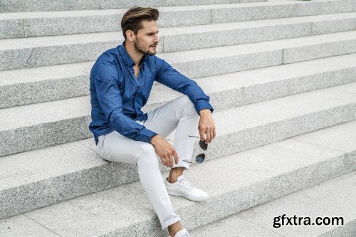 Cheerful smiling young male model