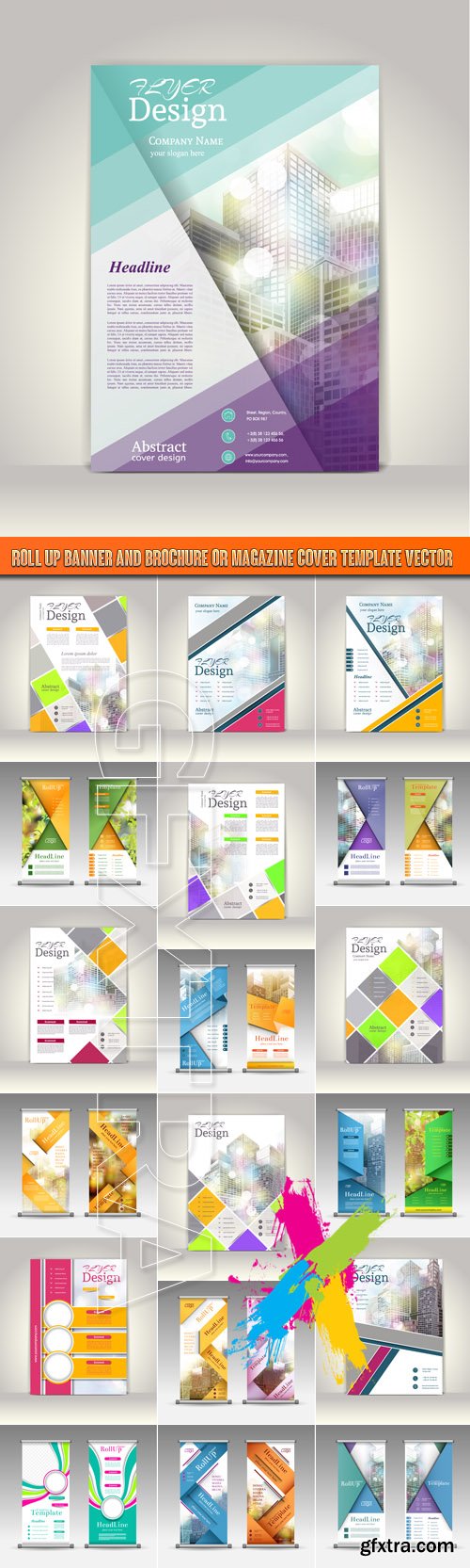 Roll up banner and brochure or magazine cover template vector
