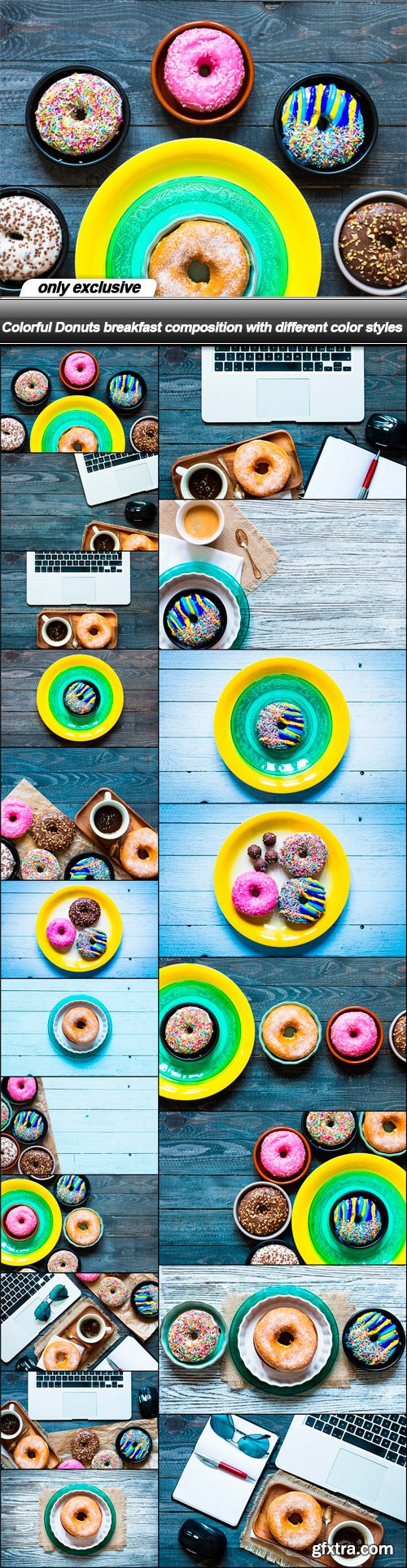 Colorful Donuts breakfast composition with different color styles - 20 UHQ JPEG