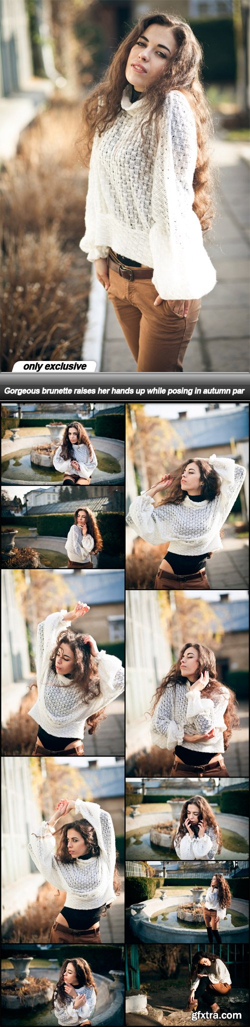 Gorgeous brunette raises her hands up while posing in autumn par - 11 UHQ JPEG