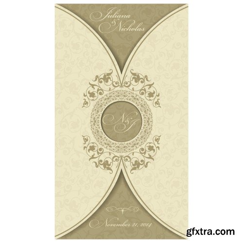 Vintage vector invitation with patterns, envelopes