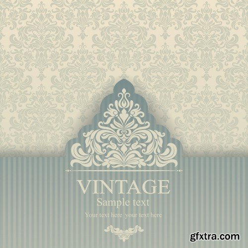 Vintage vector invitation with patterns, envelopes