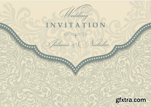 Vintage vector invitation with patterns, envelopes