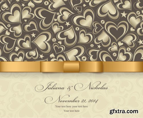 Vintage vector invitation with patterns, envelopes