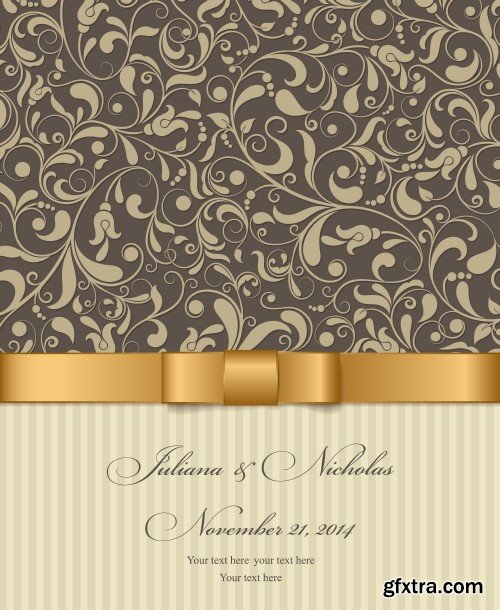 Vintage vector invitation with patterns, envelopes