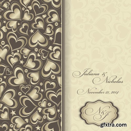 Vintage vector invitation with patterns, envelopes