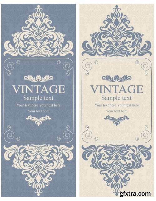 Vintage vector invitation with patterns, envelopes