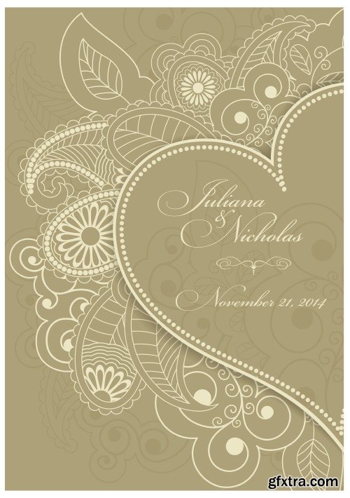 Vintage vector invitation with patterns, envelopes