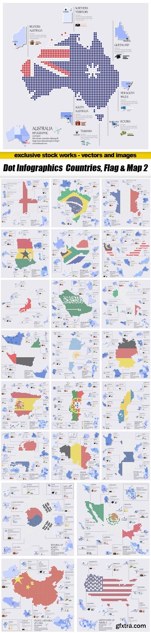 Dot Infographics  Countries, Flag & Map 2 - 23xEPS