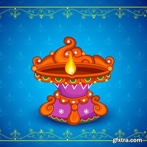 Easy to edit vector illustration of decorated diya for Happy Diwali holiday background