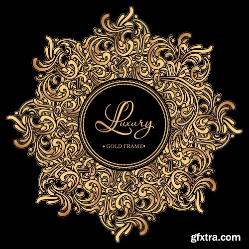 Luxury golden vintage frame with curls and vignettes in the style of Baroque on black