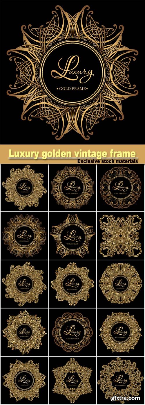 Luxury golden vintage frame with curls and vignettes in the style of Baroque on black