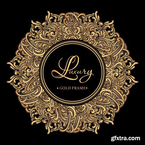 Luxury golden vintage frame with curls and vignettes in the style of Baroque on black