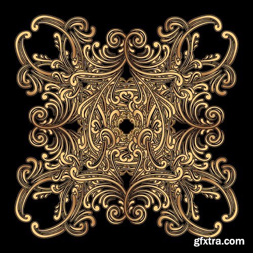 Luxury golden vintage frame with curls and vignettes in the style of Baroque on black