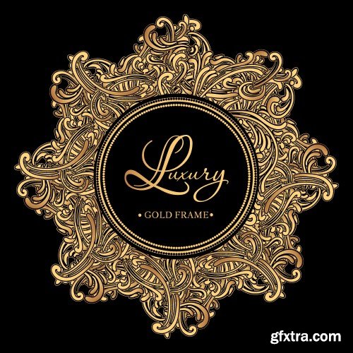 Luxury golden vintage frame with curls and vignettes in the style of Baroque on black