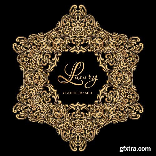 Luxury golden vintage frame with curls and vignettes in the style of Baroque on black