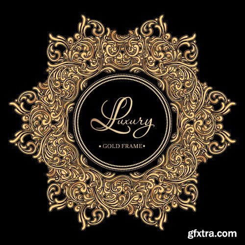 Luxury golden vintage frame with curls and vignettes in the style of Baroque on black