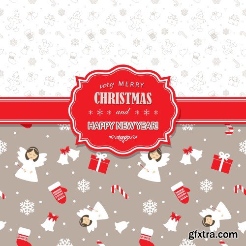 Cute Christmas and New Year card templates set with glitter