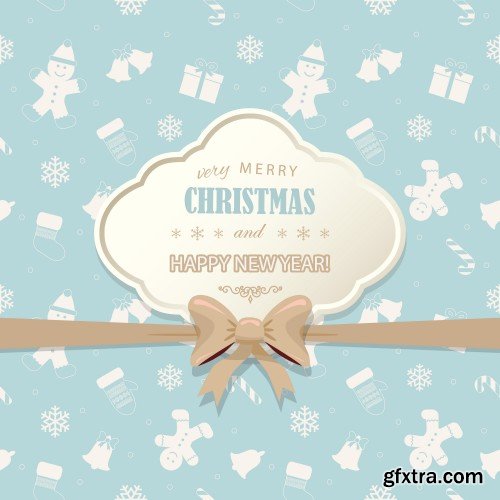 Cute Christmas and New Year card templates set with glitter