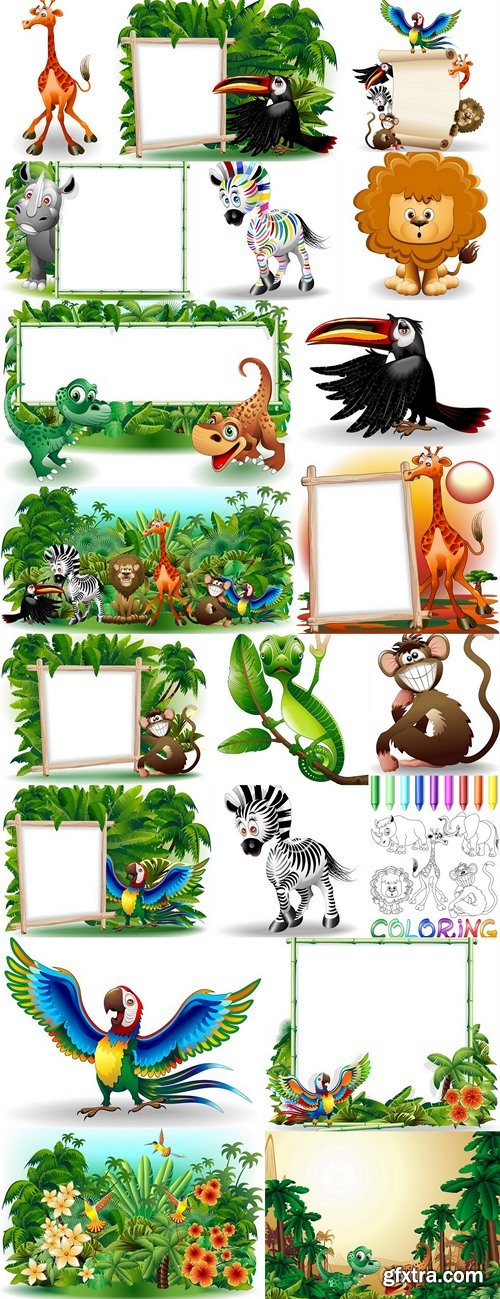 Animali Selvaggi Cartoon Giungla-Wild Animals Background-Vector