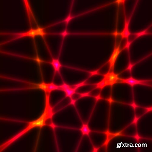 Seamless abstract background from gold Laser beams, colorful spectrum hexagons outlines, laser rays