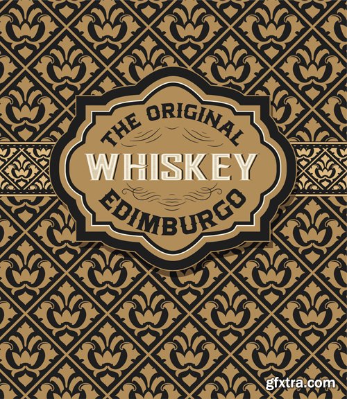 Vintage wedding label, retro whiskey label vector