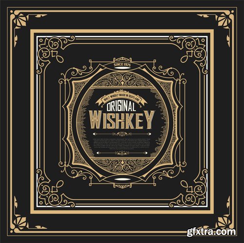 Vintage wedding label, retro whiskey label vector